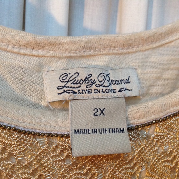 Lucky Brand Metallic Gold Embroidered Lace Tank Top Size 2X - Picture 8 of 9